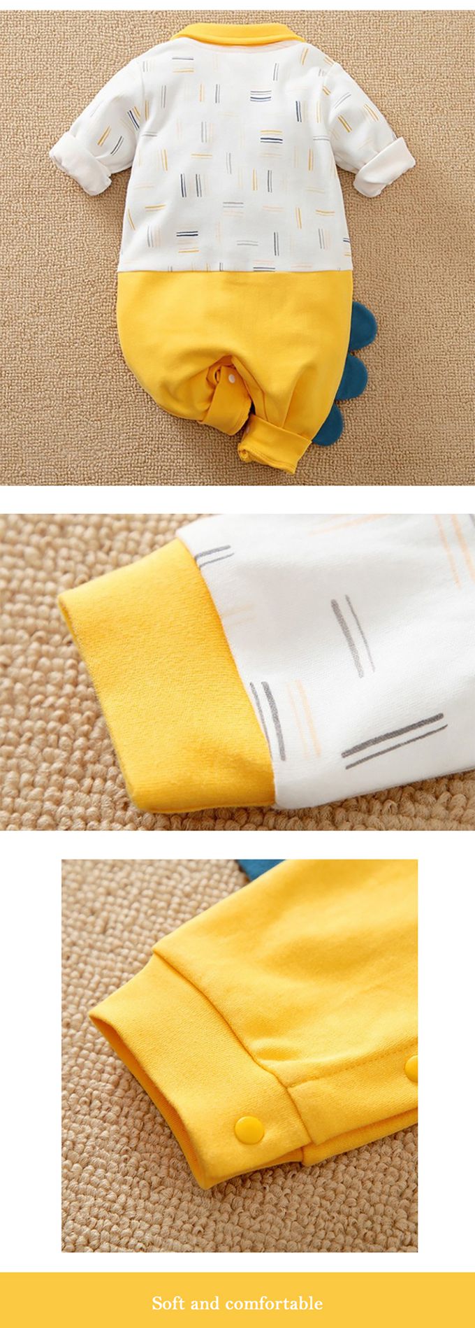 JoyNa - 嬰兒連身衣 春秋款動物造型包屁衣-恐龍深黃