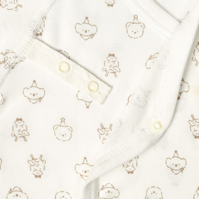 akachan honpo - 長袖新生兒內衣6件組-按扣款 動物園-米白色 (50~60cm)