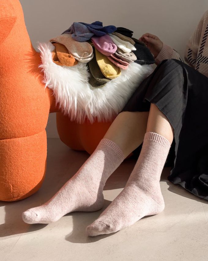 韓國Marian - 素面百搭羊毛保暖襪-焦糖色 (Free)