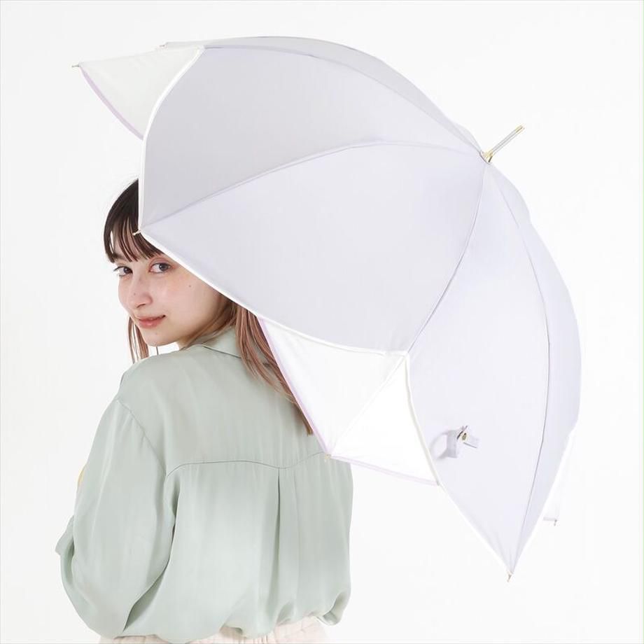 日本 nifty colors - 抗UV輕量 晴雨兩用J型手把直傘-花瓣浪漫-薰衣草 (直徑90cm/256g)