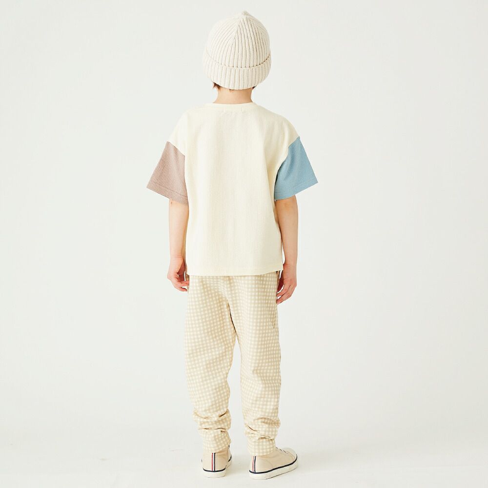 日本 evercloset - 立體刺繡印花撞色短袖上衣-恐龍-卡其綠