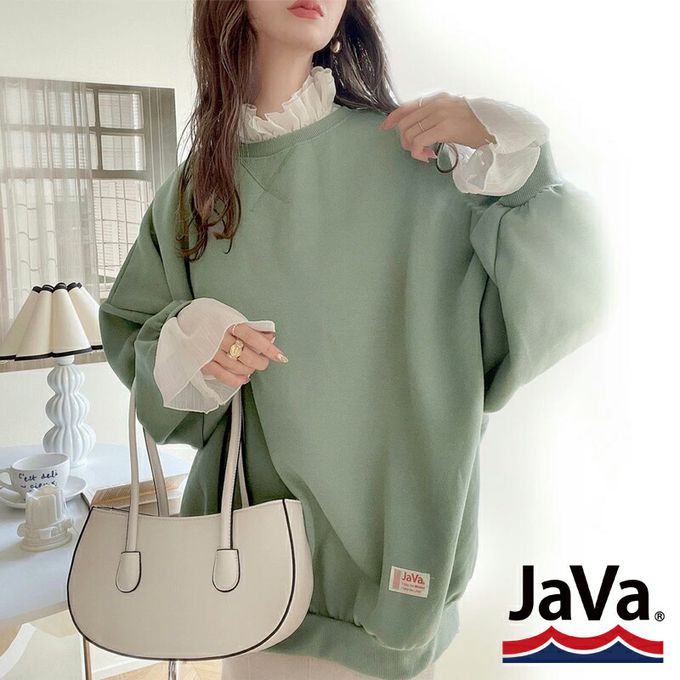 日本 Classical Elf - Java 裏起毛純色休閒長袖上衣-煙燻藍