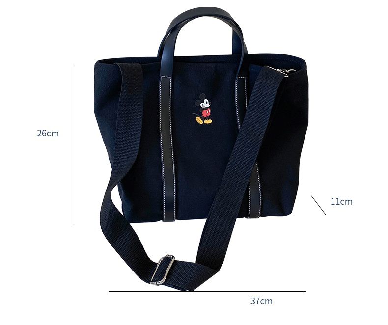 肩背/手提兩用帆布包-卡通米奇-深黑色X黑色提帶