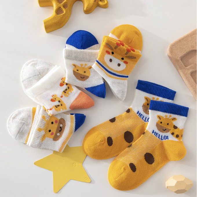 love, charlotte - Hello長頸鹿網眼短筒棉襪-5 雙一組