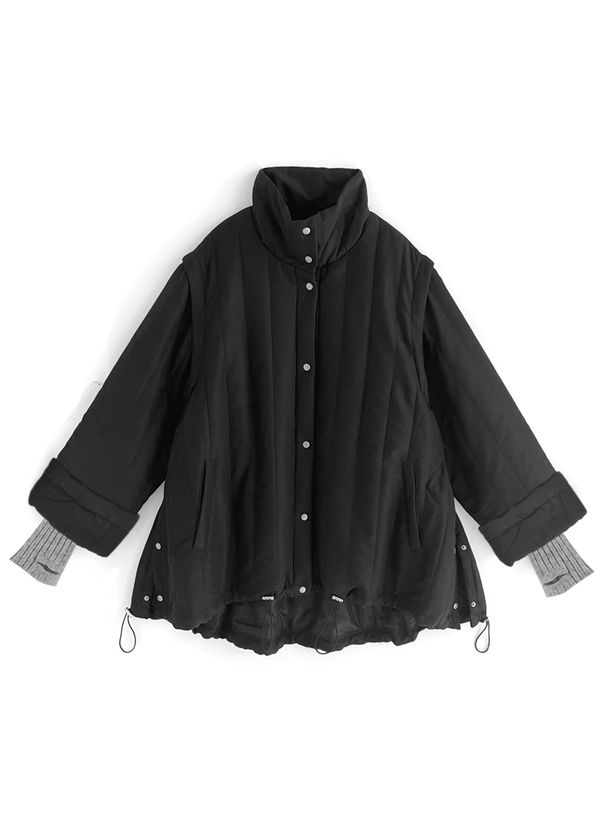 日本 GRL - 袖可拆時尚抽繩羽絨外套(背心二穿)-軍綠 (F)