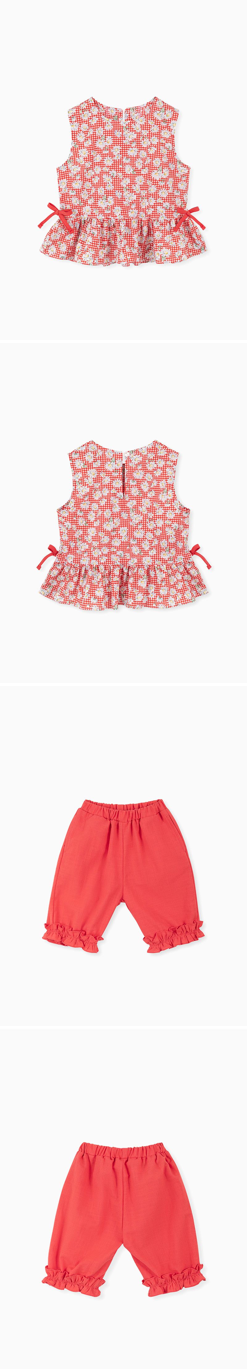 韓國 OZKIZ - 紅格子小白花無袖套裝