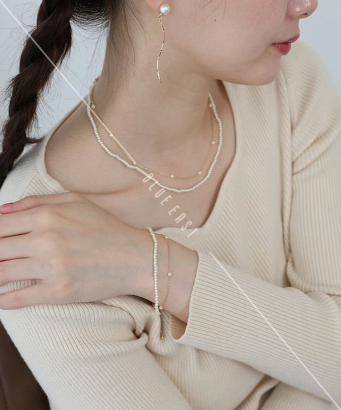 日本 BLUE EAST - 韓國製 精緻雙珍珠造型美人手鍊-銀