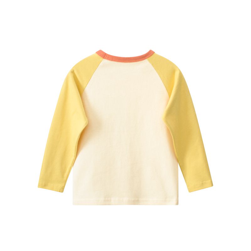 純棉圓領薄長袖上衣-動物好朋友-杏+黃