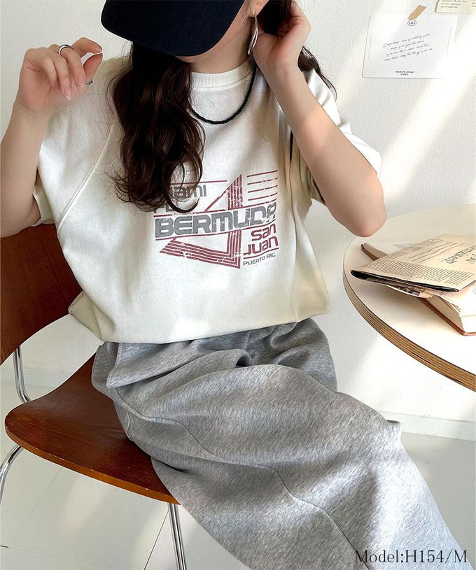 日本 Classical Elf - 前後2way復古標語印花五分袖上衣-白