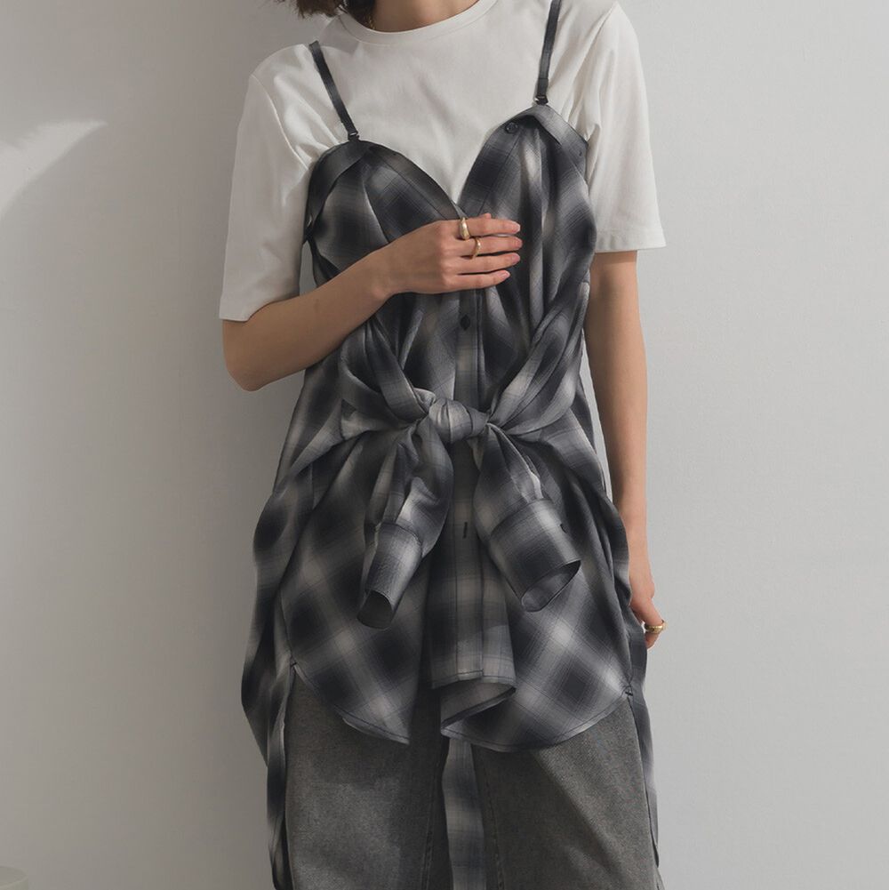 2way穿法輕盈透膚寬版薄襯衫-格紋-黑白系