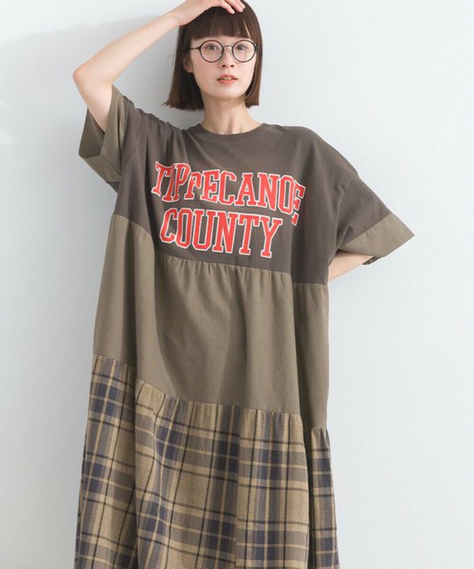 日本 Lupilien - 復古學院風 撞色格子拼接短袖洋裝-藍綠