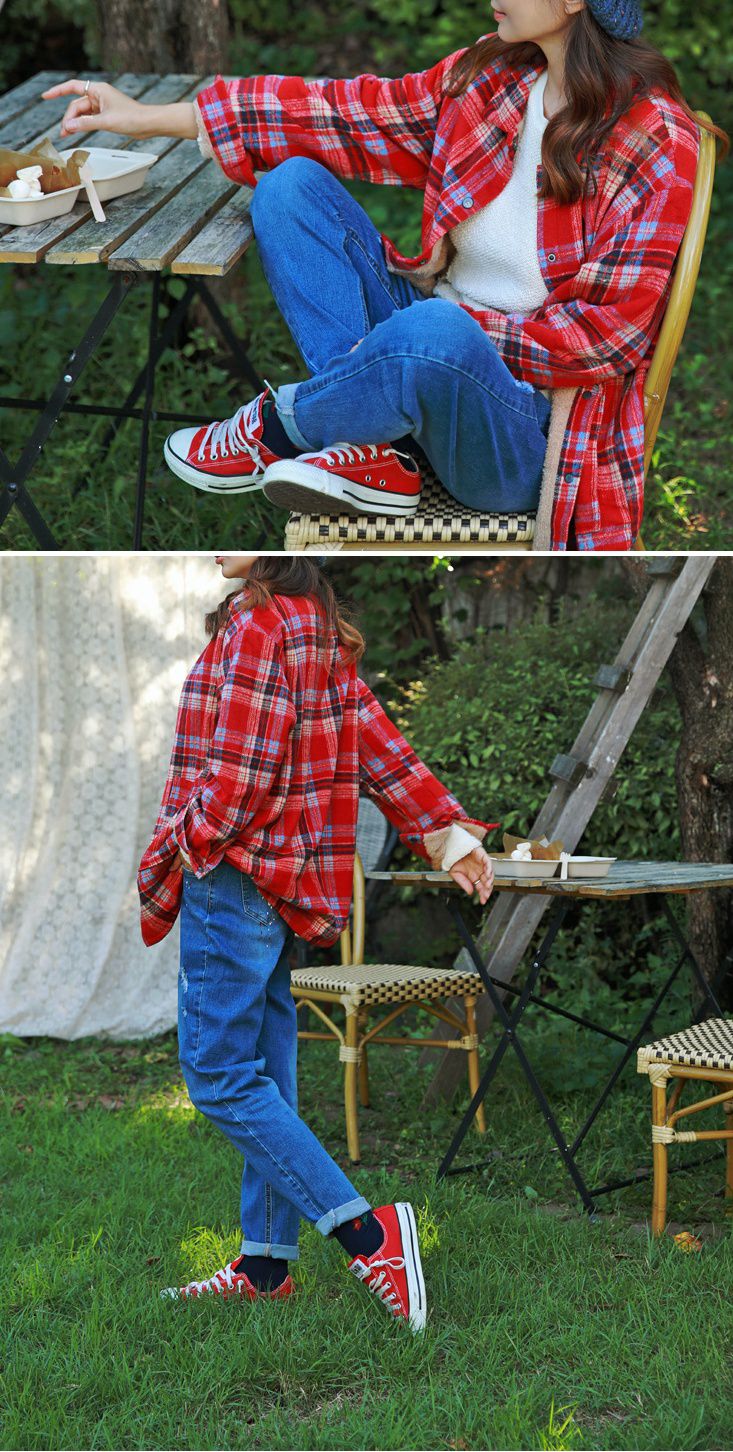 韓國 J KIDS - (內刷毛)長版紅格子襯衫/夾克