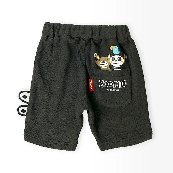 日本 ZOOLAND - 緹花針織立體圖案可愛短褲-幫鱷魚刷牙-黑