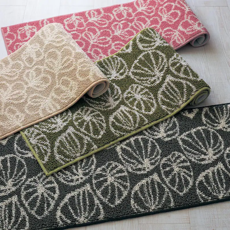 日本千趣會 - 北歐風 長條形腳踏墊(廚房/臥室)-龜背芋-灰黑