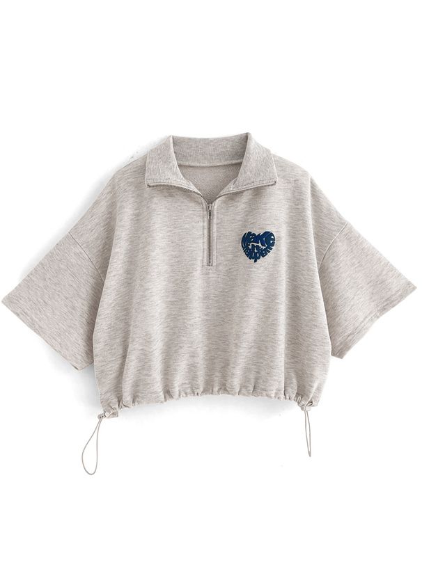 日本 GRL - 英文立體印花翻領短T-燕麥灰 (F)