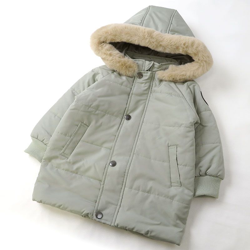 日本 ZOOLAND - 撥水加工 毛絨保暖連帽鋪棉外套-小企鵝-薄荷