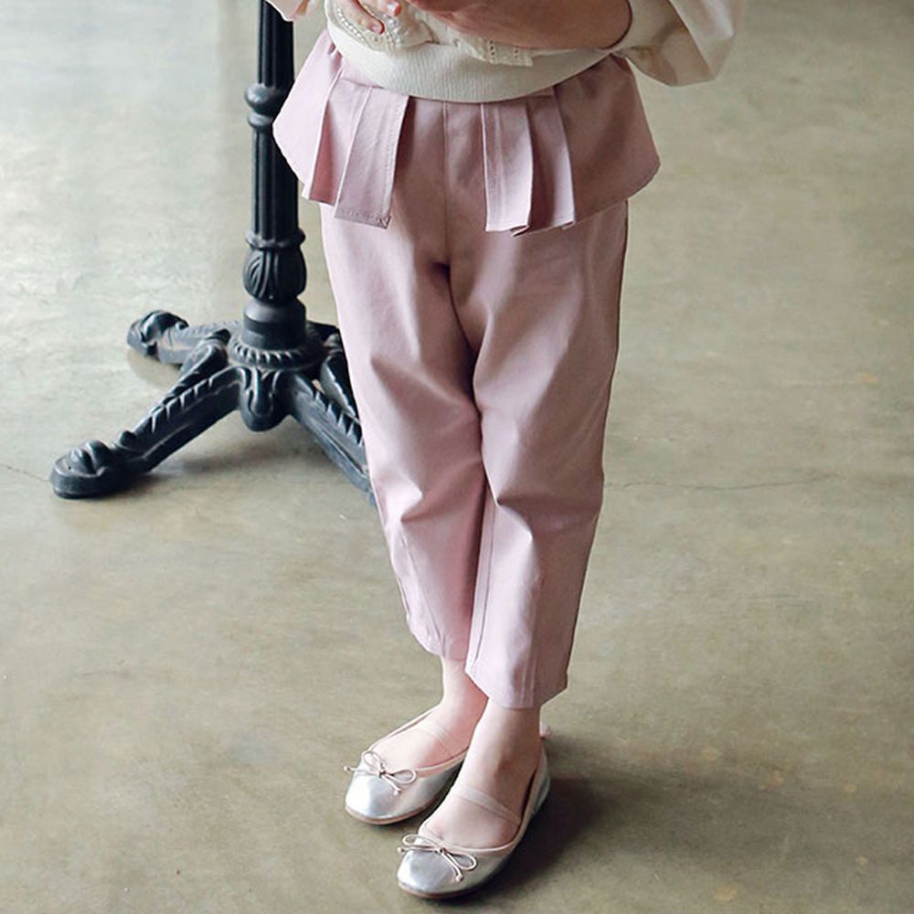韓國 PuellaFLO - (剩7號)蝴蝶結打褶裝飾修身長褲-粉紅