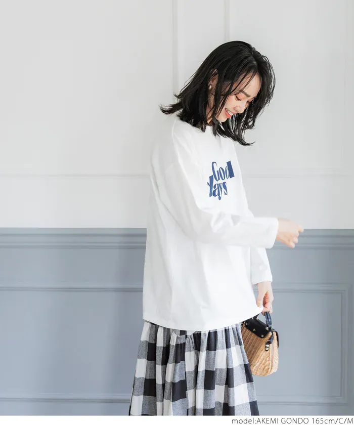 日本 COCA - 圓領印花長版薄長袖上衣-印花E款