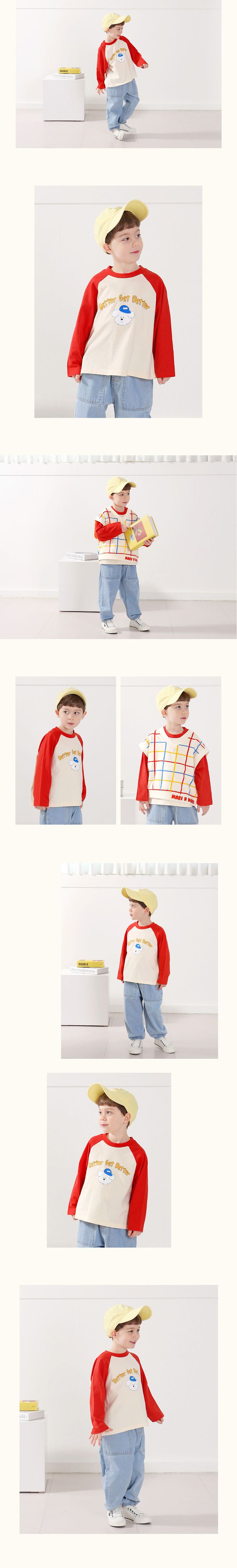 韓國 WALTON kids - 純棉白色小狗印長袖上衣-米黃X紫