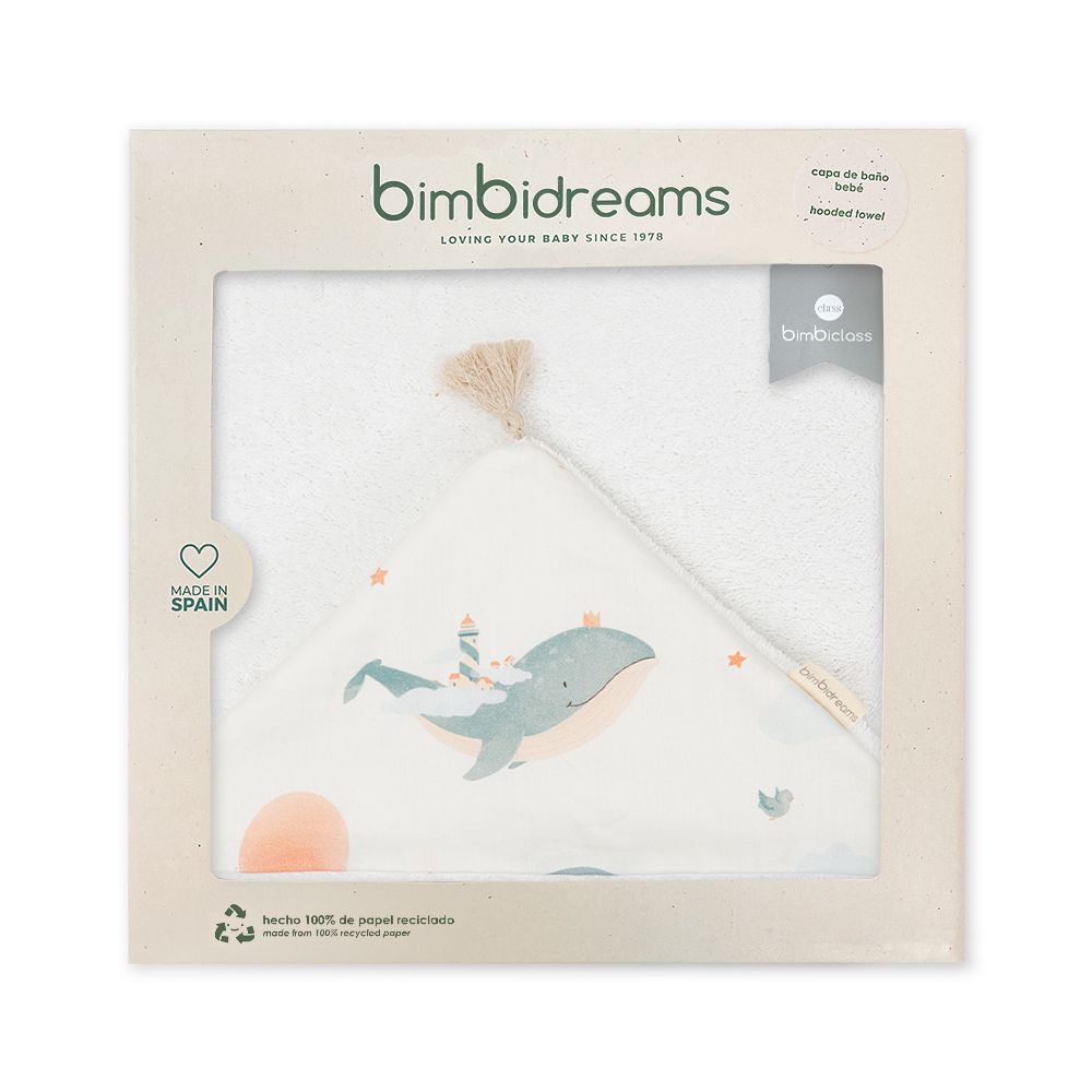 【bimbidreams】竹纖維流蘇連帽浴巾禮盒 100x100cm(寶寶新生兒禮 滿月禮 彌月禮 嬰兒禮盒)-鯨魚童話(白)