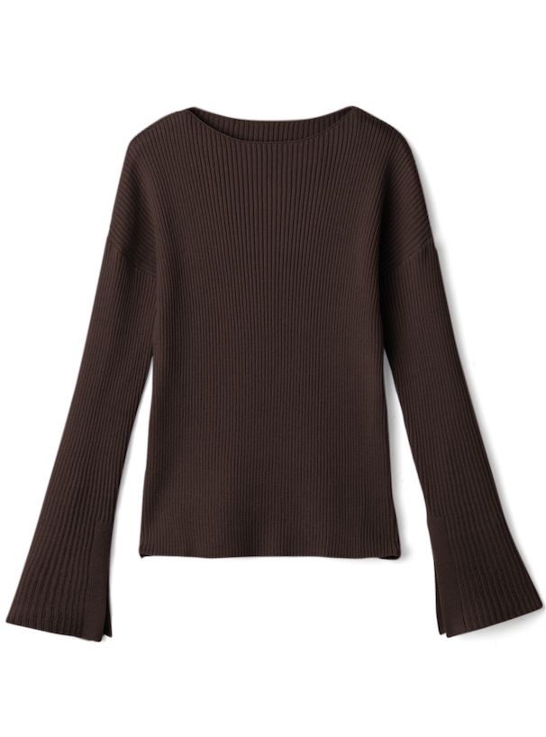 日本 GRL - 袖口剪裁船領羅紋長袖上衣-春芽綠