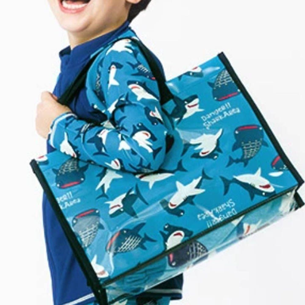 防水PVC手提袋/游泳包-鯊魚們-藍系 (25x34cm)