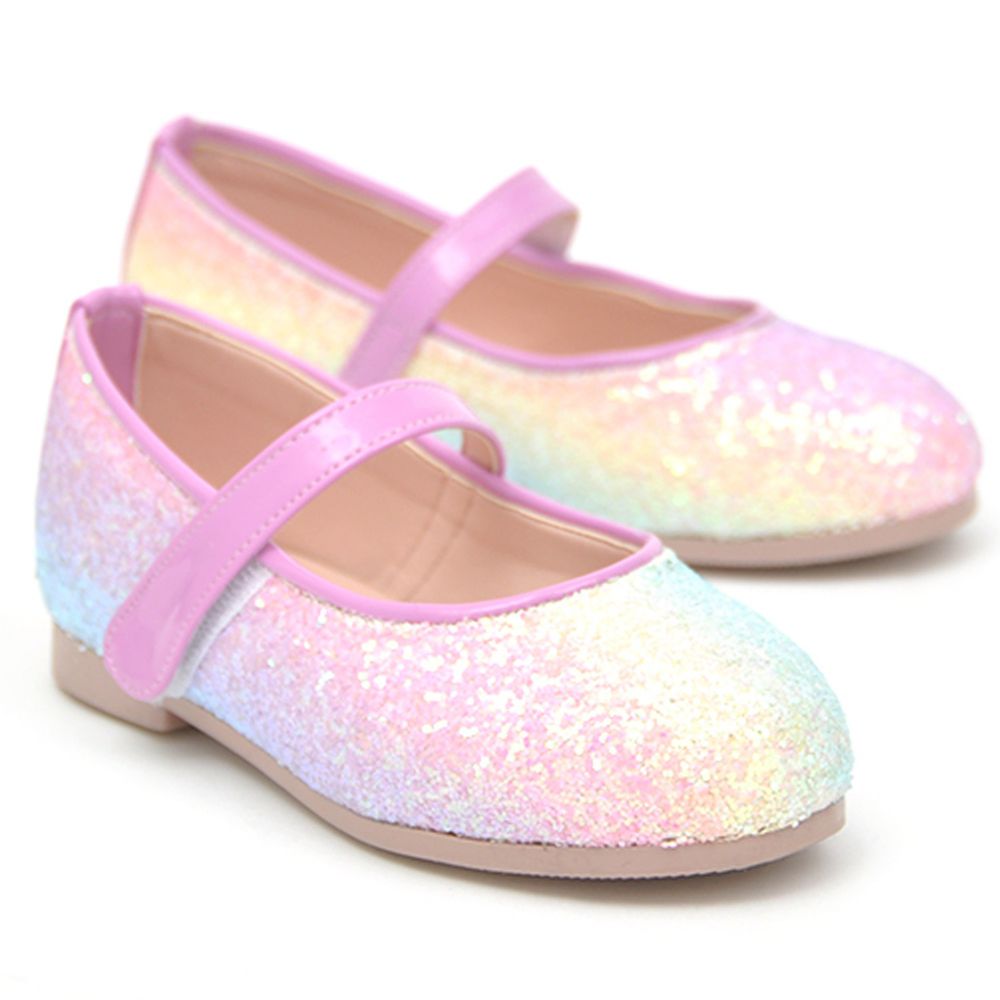 韓國 OZKIZ - 漸層彩虹亮粉皮鞋