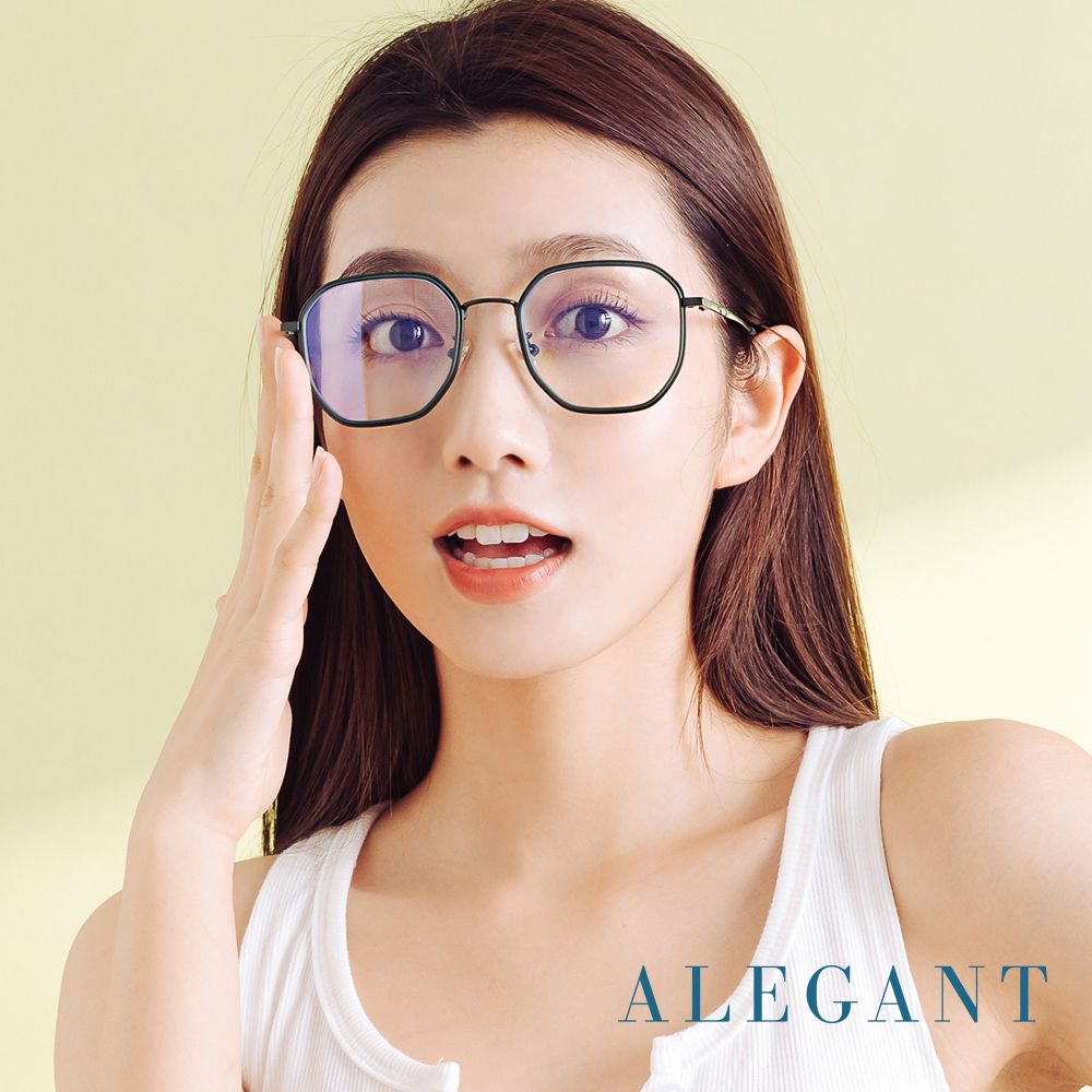 ALEGANT - 北歐極簡月桂綠金屬鑲嵌輕量TR90光學框UV400濾藍光眼鏡