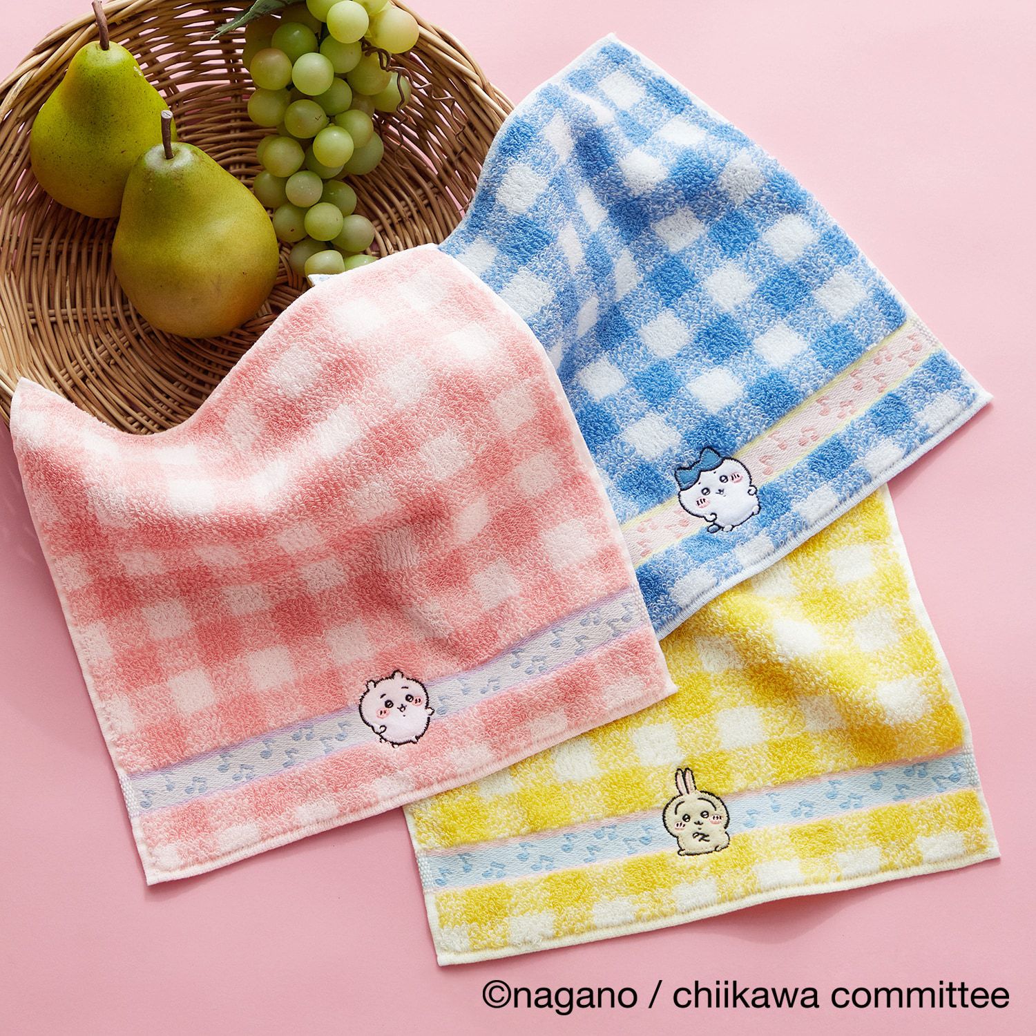 日本千趣會 - 吉伊卡哇聯名 純棉吸水小手帕-格紋-黃 (25×25cm)