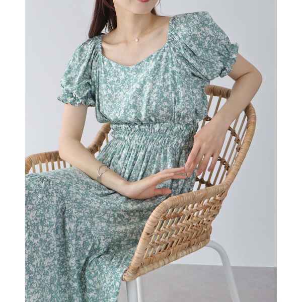 日本 BLUE EAST - 甜美氣質泡泡袖收腰洋裝-薄荷綠