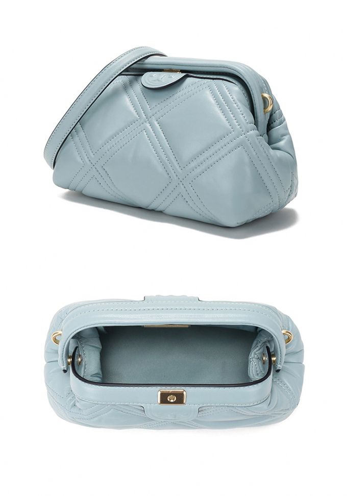 TORY BURCH - 素面羊皮縫線斜背包 (淺藍色)