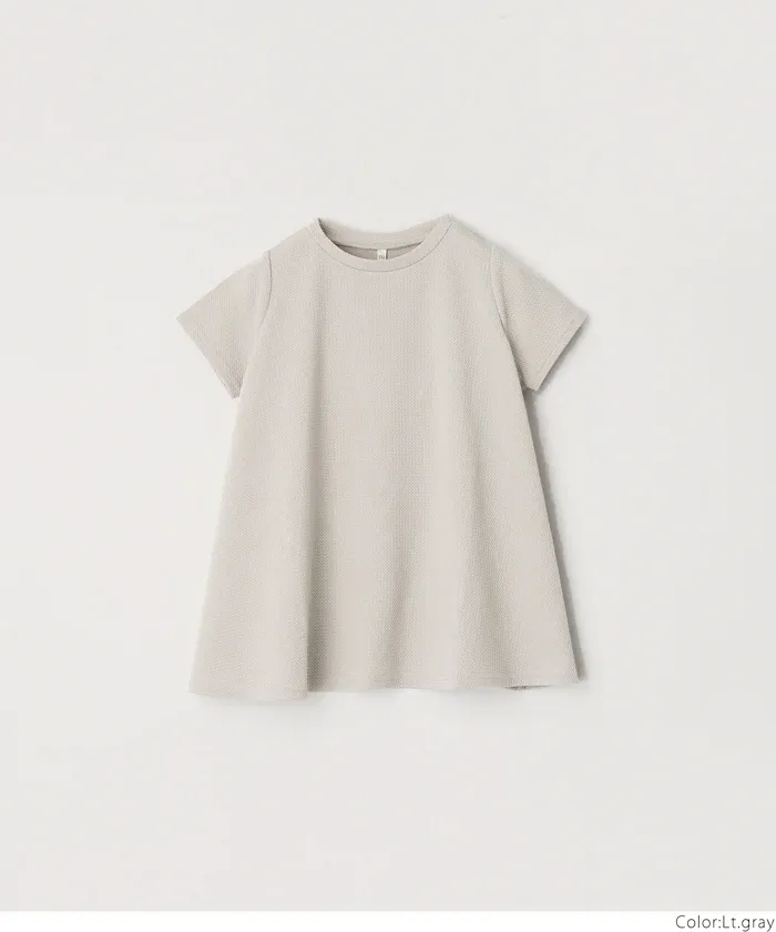 日本 COCA - 速乾彈性 圓領A字剪裁長版短袖上衣-孩子-淺灰