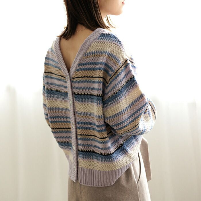 日本 ihuu - 2WAY繽紛條紋針織薄外套-卡其棕