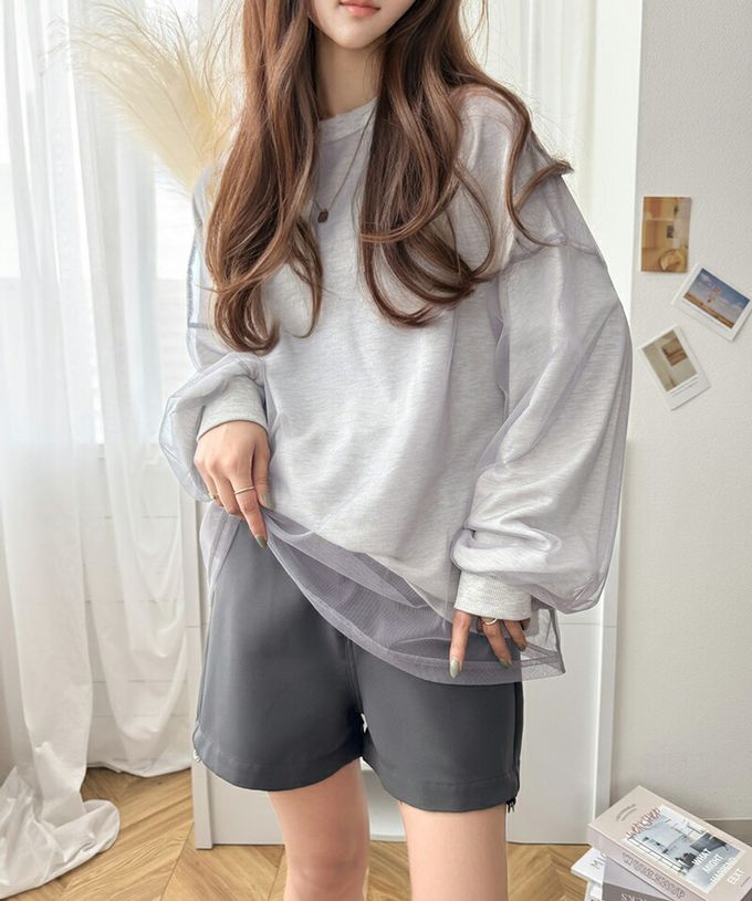 日本 Classical Elf - Java 透膚薄紗層次上衣-背後標籤印花-杏