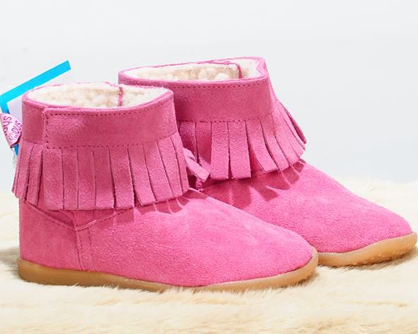 英國 shooshoos - 健康無毒真皮手工童鞋/靴子/童靴-熱情粉流蘇靴 (USA5 (鞋內13.8cm))