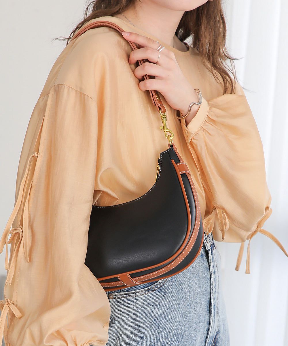 日本 Bab - 時尚皮革滾邊腋下包-黑