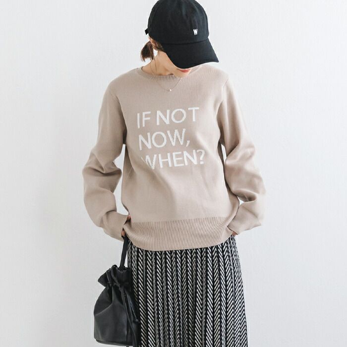 日本 ihuu - 百搭圓領印花針織上衣-深藍