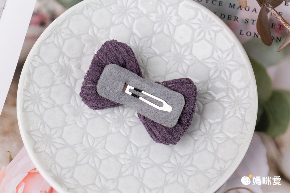 燈芯絨造型兒童髮夾-蝴蝶結-粉色