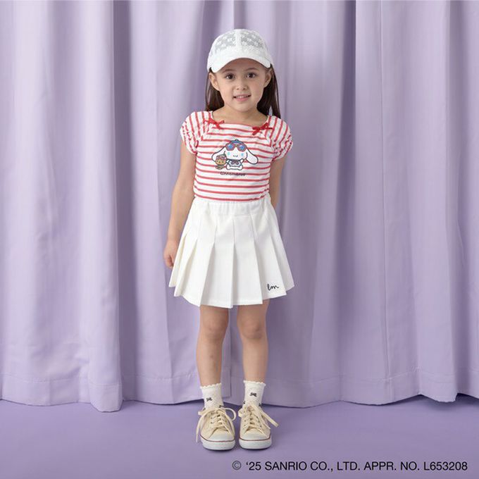 日本 Lycee mine - 100%棉 海洋風法式澎袖上衣-卡通人物大耳狗-黑白條紋