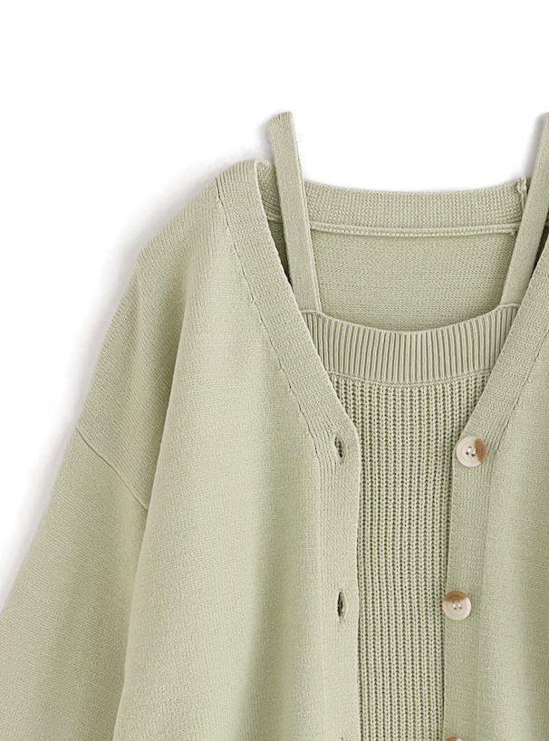 日本 GRL - 甜美針織洋裝+長版外套2件組-淺米杏