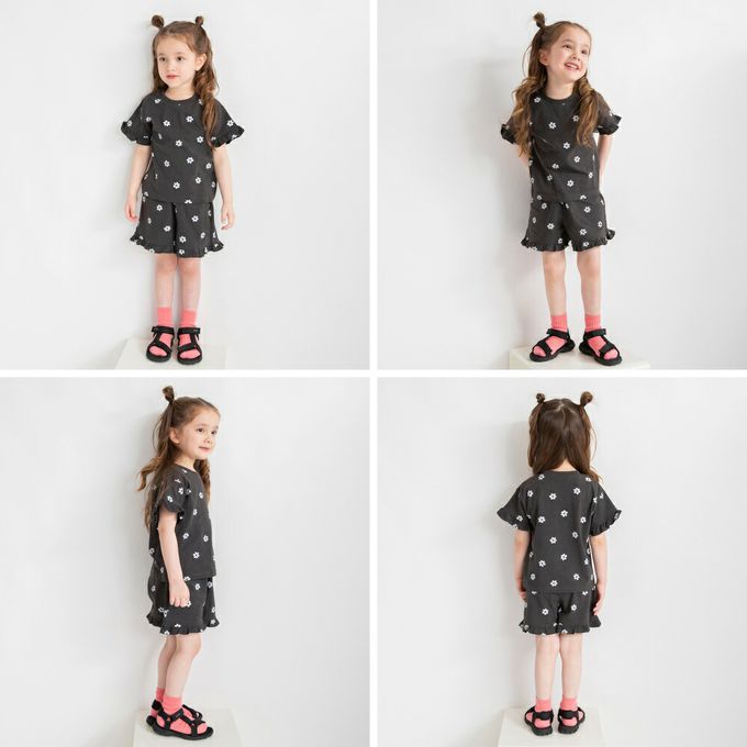 日本 BRANSHES - 純棉荷葉袖女孩印花短袖上衣-滿版蝴蝶結-象牙白