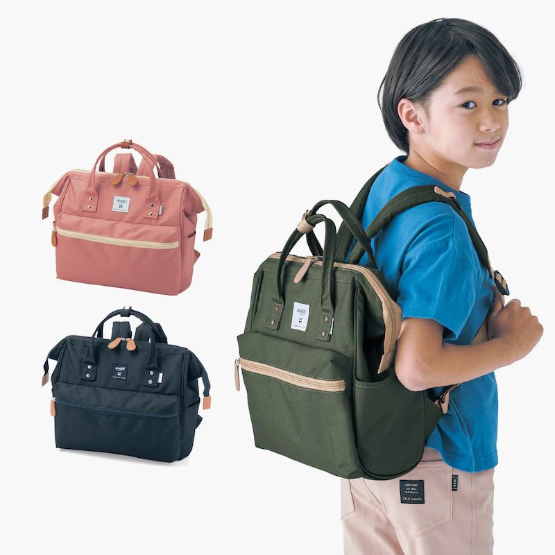 日本千趣會 - Anello GITA聯名大開口兒童寬版水平後背包/書包-黑