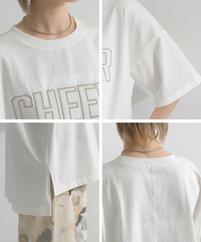 日本 le colis - 天竺棉蕾絲CHEER落肩短袖上衣-灰棕