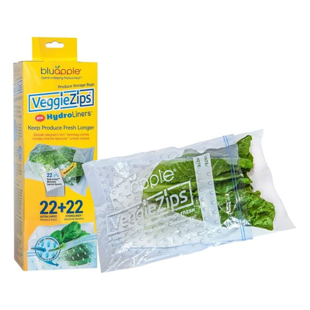 美國Bluapple - VeggieZips蔬果保鮮袋組合-保鮮袋22入+保鮮紙22張) (保鮮袋約29x38cm、保鮮紙約40x40cm)