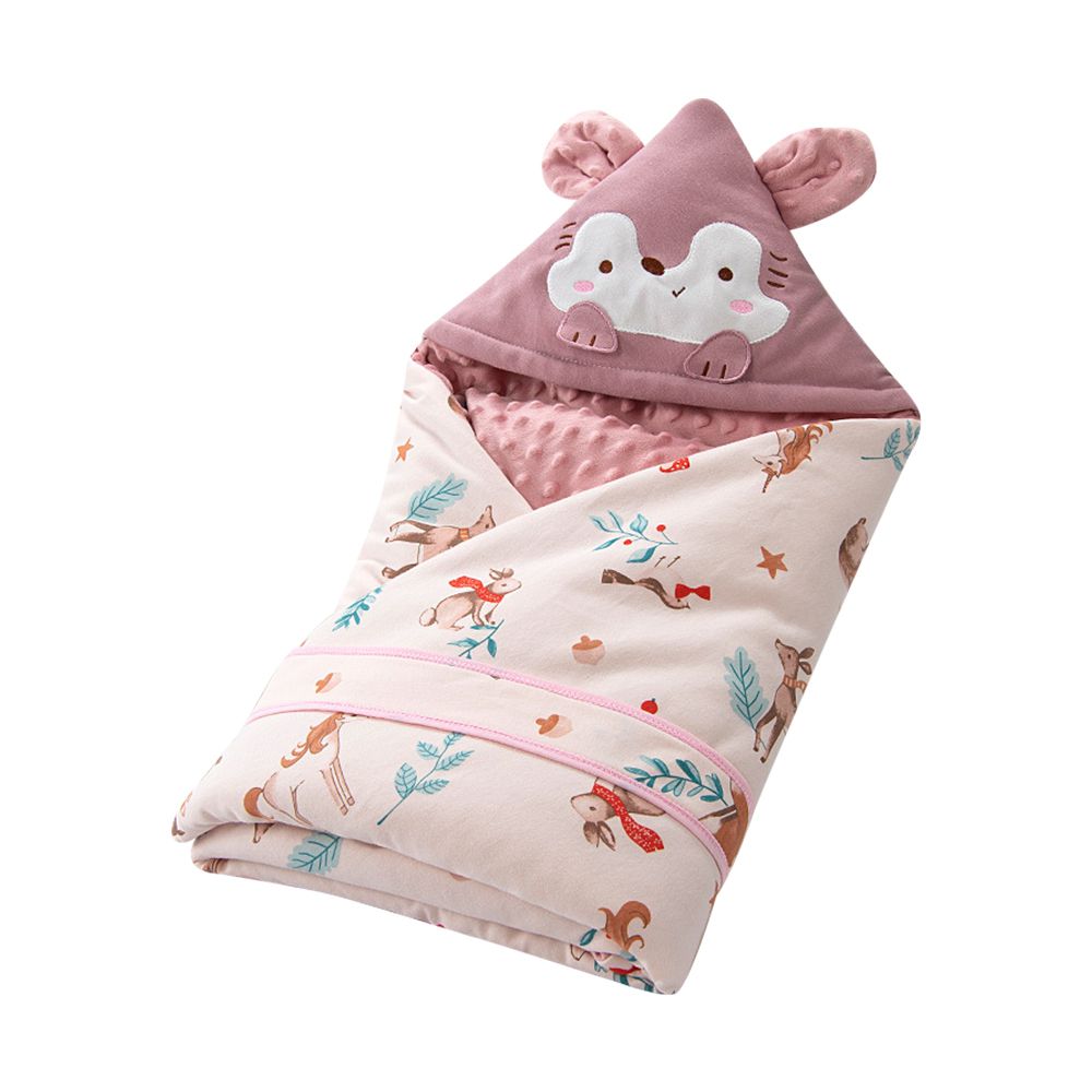 JoyNa - 泡泡絨保暖連帽抱被 秋冬蓋被 附固定帶-粉色 (90*90cm)