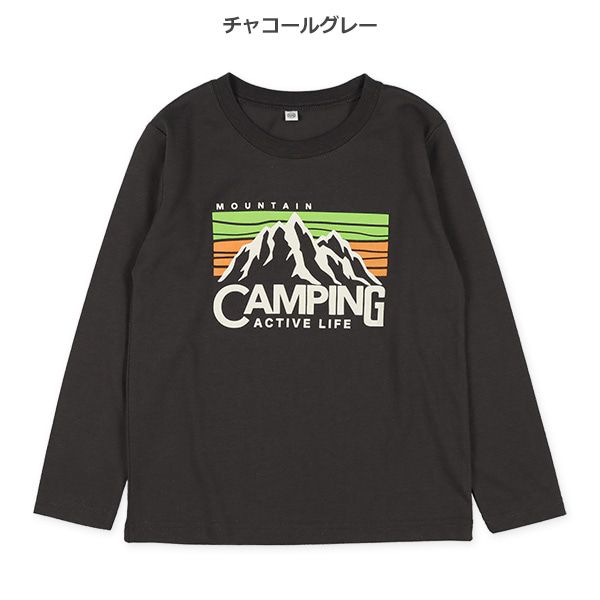 日本西松屋 - 圓領印花薄長袖上衣-Camping-深灰