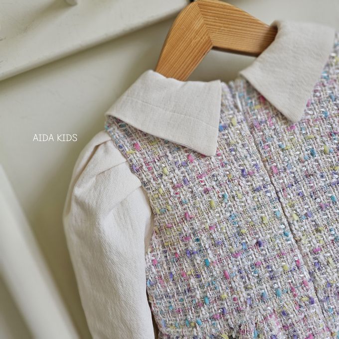 韓國 AIDA - 質感毛呢編織長袖連身洋裝-燕麥