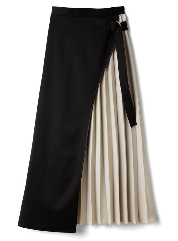 日本 GRL - 百褶拼接長裙-黑x杏