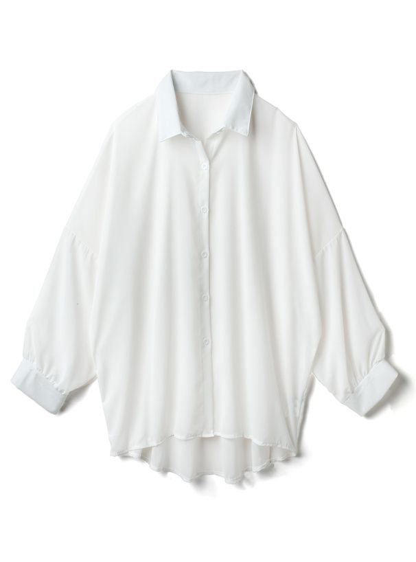 日本 GRL - 透明感氣球袖襯衫/罩衫-淺粉 (M)