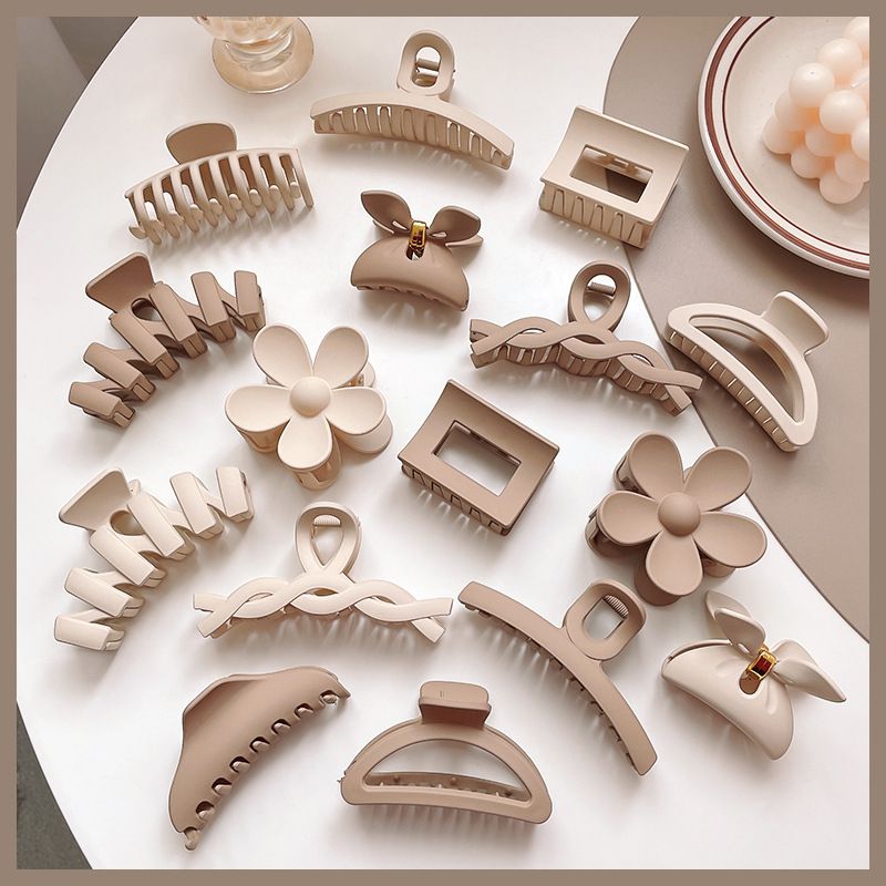 百搭奶咖啡色系抓夾-花朵-卡其色